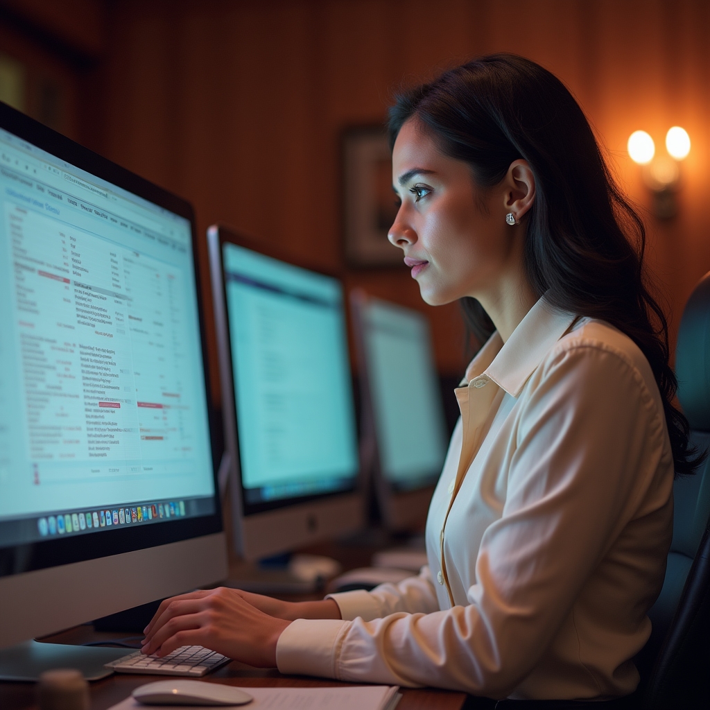Office manager organising email folders and a shared calendar on a desktop monitor